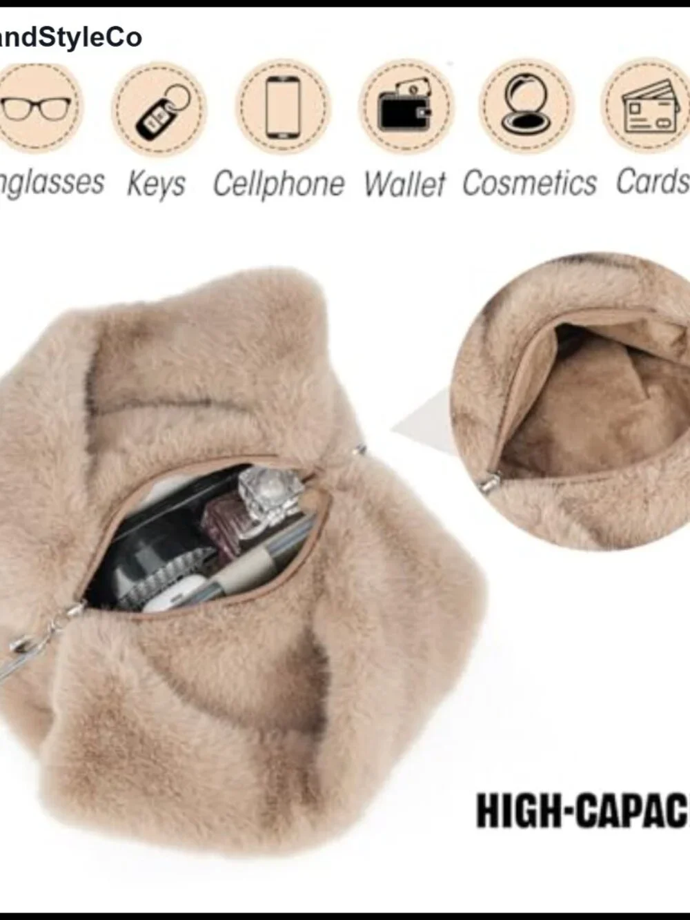 Faux Rabbit Fur Small Crossbody Hobo Bag with Chain Strap